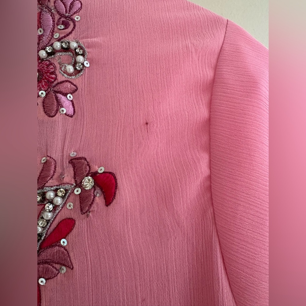 Pink and Red Embellished Long Sleeve Dress - Picture 5 of 13